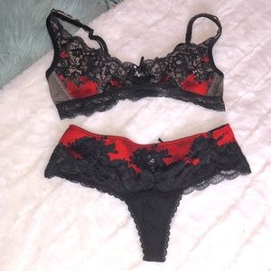 Victorias Secret, Lingerie Set, Red and Black, Size S, Lace and Crystal Detail🔥